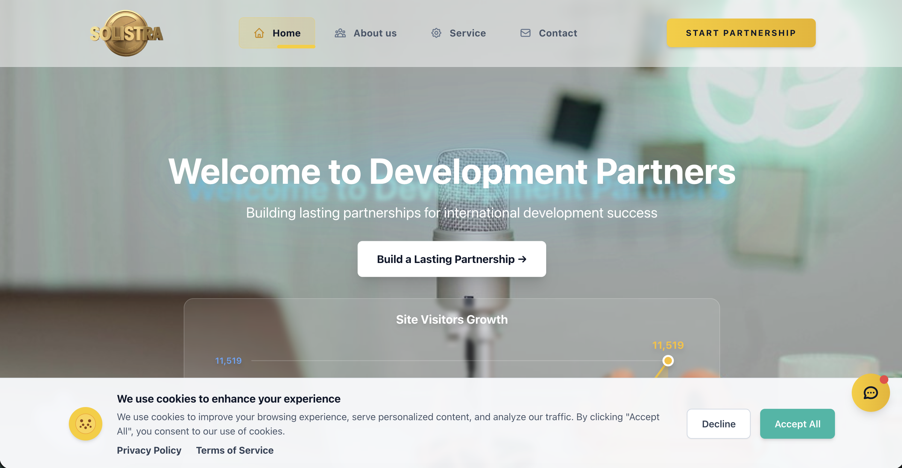 Captured Solistra homepage showing the Development Partners branding.