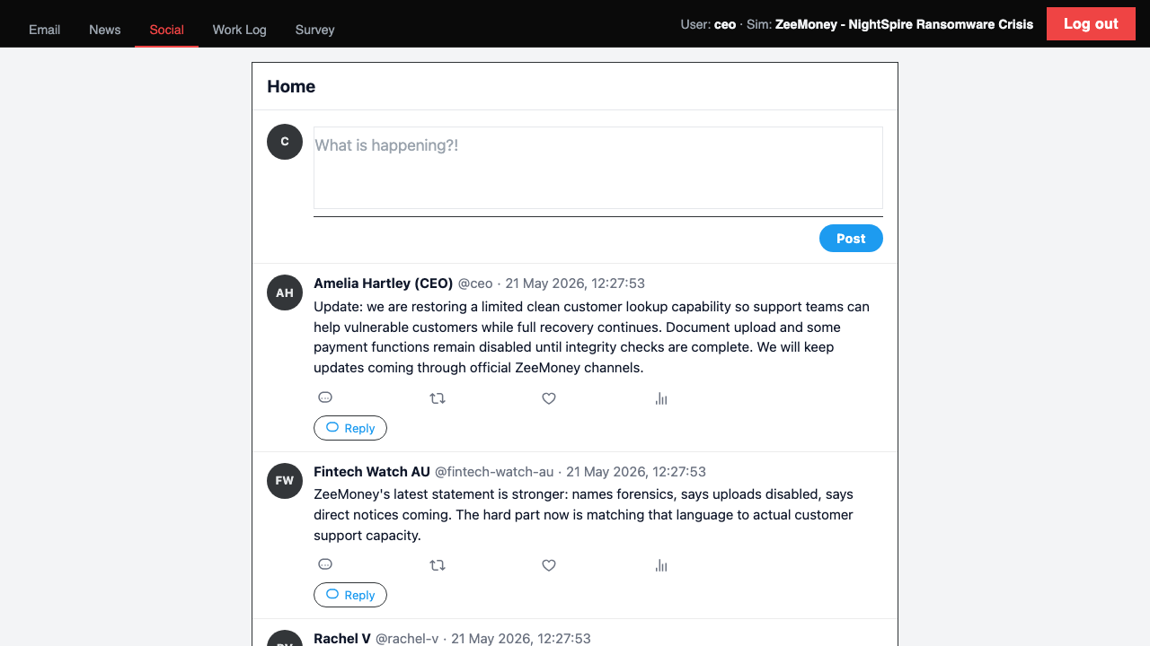 Example simulation official social media update